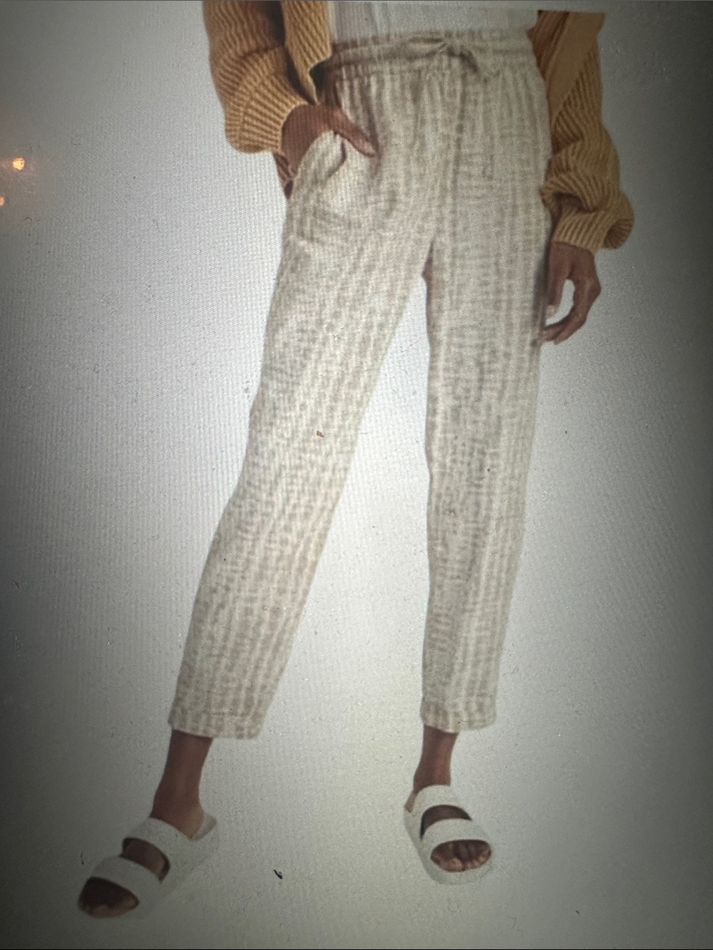 Old Navy Linen Blend Straight Cropped Pants in Cream/Beige Tie Dye, size Large